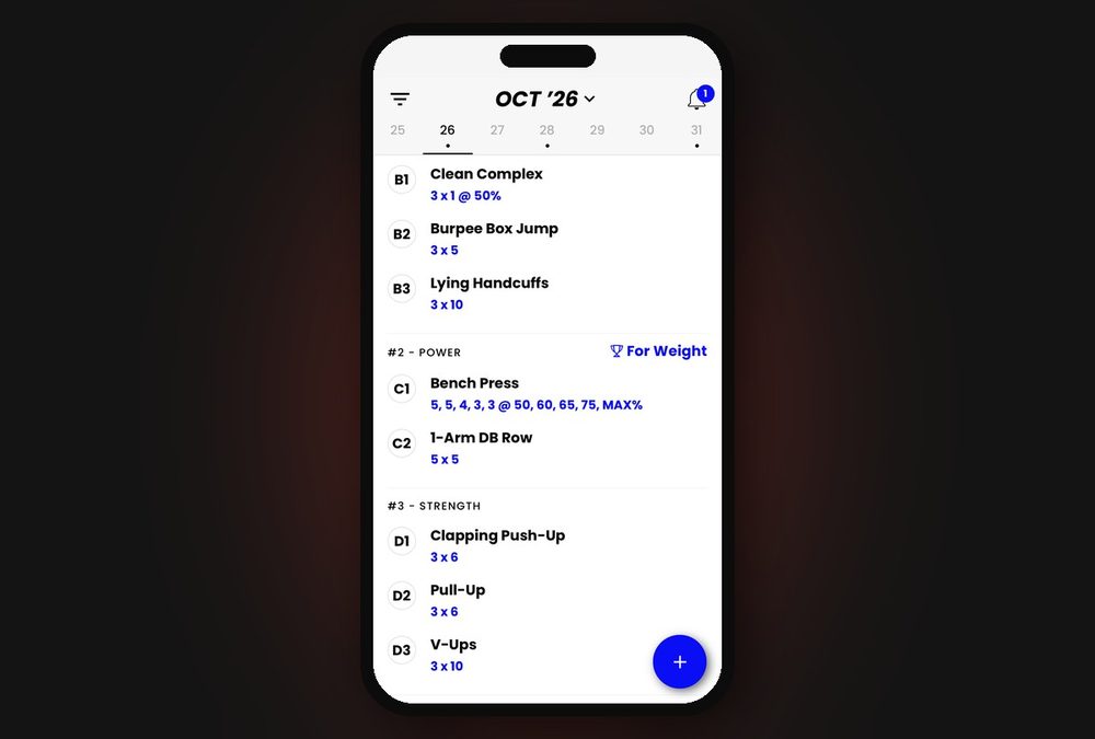 Online personal training workout programmed in the TrainHeroic app